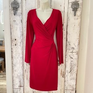 Ralph Lauren Dress Size 12 Woman's Red Long Sleeve Sheath Career Cocktail Party
